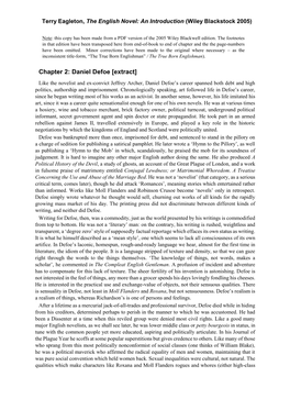 Daniel Defoe [Extract] Like the Novelist and Ex-Convict Jeffrey Archer, Daniel Defoe’S Career Spanned Both Debt and High Politics, Authorship and Imprisonment