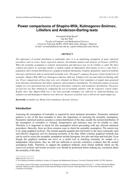 Power Comparisons of Shapiro-Wilk, Kolmogorov-Smirnov, Lilliefors and Anderson-Darling Tests