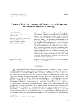 The Use of Hericium Erinaceus and Trametes Versicolor Extracts in Supportive Treatment in Oncology