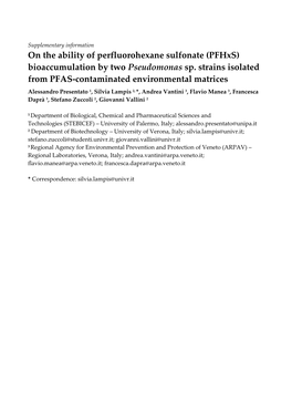 (Pfhxs) Bioaccumulation by Two Pseudomonas Sp. Strains Isolated