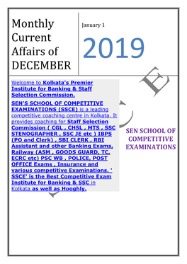 Monthly Current Affairs of DECEMBER