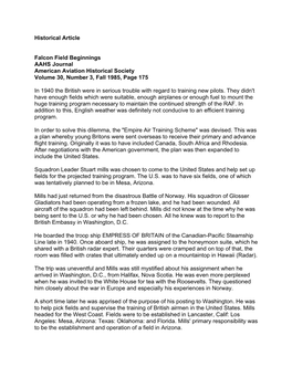 Falcon Field Beginnings AAHS Journal American Aviation Historical Society Volume 30, Number 3, Fall 1985, Page 175