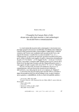 I Trumplini Fra Camuni, Reti E Celti: Alcune Note Sulle Fonti Storiche E I Dati Archeologici Fra Età Del Ferro E Romanizzazione