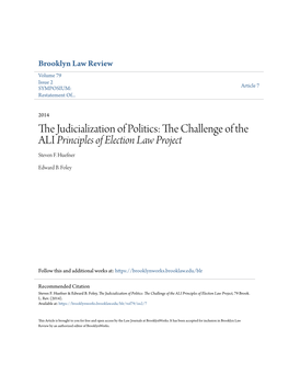 The Judicialization of Politics: the Challenge of the ALI Principles of Election Law Project, 79 Brook
