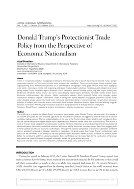 Donald Trump's Protectionist Trade Policy from the Perspective