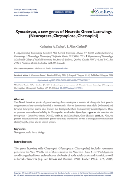 Kymachrysa, a New Genus of Nearctic Green Lacewings (Neuroptera, Chrysopidae, Chrysopini)