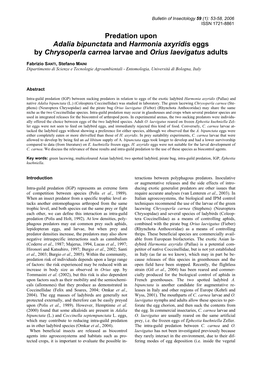 Predation Upon Adalia Bipunctata and Harmonia Axyridis Eggs by Chrysoperla Carnea Larvae and Orius Laevigatus Adults