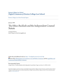 The Ethics Backlash and the Independent Counsel Statute