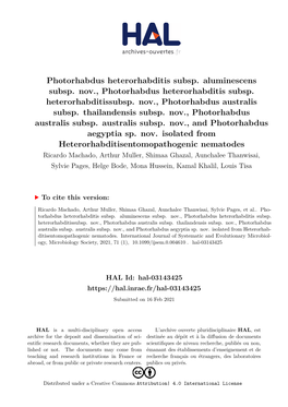 Photorhabdus Heterorhabditis Subsp. Aluminescens Subsp