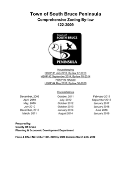 Town of South Bruce Peninsula Comprehensive Zoning By-Law 122-2009