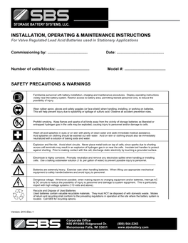 Valve Regulated Lead Acid Battery User's Manual by Storage Battery