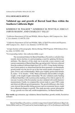 Validated Age and Growth of Barred Sand Bass Within the Southern California Bight