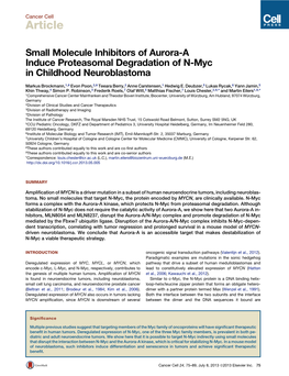 Small Molecule Inhibitors of Aurora-A Induce Proteasomal Degradation of N-Myc in Childhood Neuroblastoma