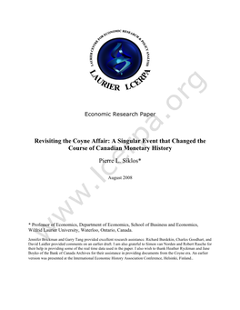 Revisiting the Coyne Affair: a Singular Event That Changed the Course of Canadian Monetary History