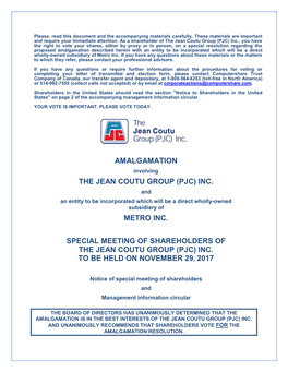 Amalgamation the Jean Coutu Group (Pjc)