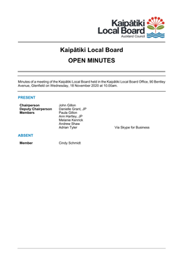 Minutes of Kaipātiki Local Board