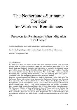 The Netherlands-Suriname Corridor for Workers' Remittances
