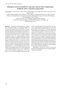 Biological Control of Mistflower (Ageratina Riparia) with a Fungal Agent Facilitates Native Vegetation Regeneration