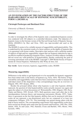 An Investigation of the Factor Structure of the Harvard Group Scale of Hypnotic Susceptibility, Form a (Hgshs:A)