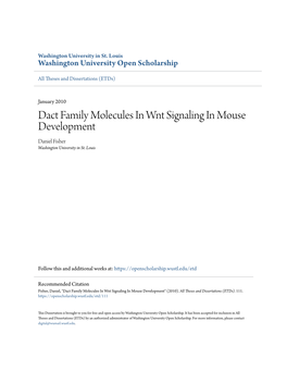 Dact Family Molecules in Wnt Signaling in Mouse Development Daniel Fisher Washington University in St