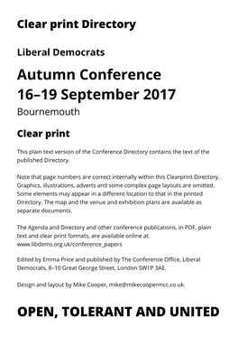 Clear Print Directory Liberal Democrats Autumn Conference 16