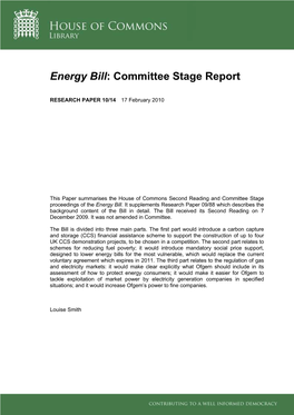 Energy Bill: Committee Stage Report