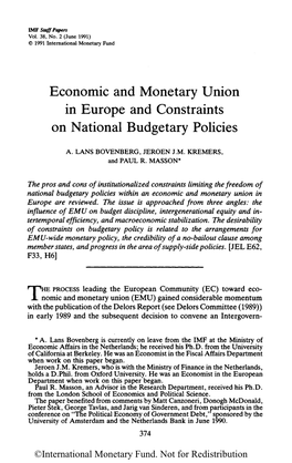 Economic and Monetary Union in Europe and Constraints on National Budgetary Policies