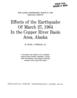 Effects of the Earthquake of March 27,1964 in the Copper River Basin Area, Alaska