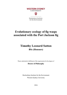 Evolutionary Ecology of Fig Wasps Associated with the Port Jackson Fig