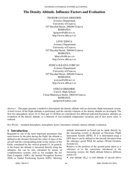 The Density Altitude. Influence Factors and Evaluation