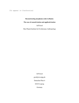 Reconstructing Morpheme Order in Bantu: the Case of Causativization and Applicativization∗