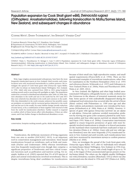 Population Expansion by Cook Strait Giant We−Ta−, Deinacrida Rugosa