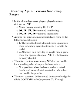 Defending Against Various No-Trump Ranges