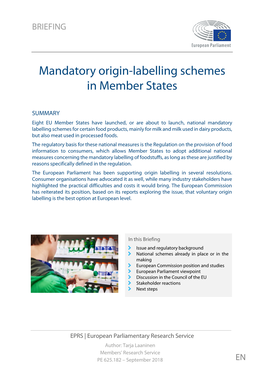 Mandatory Origin-Labelling Schemes in Member States