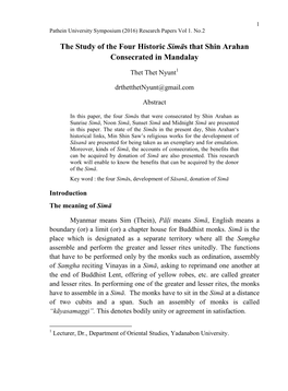 The Study of the Four Historic Simās That Shin Arahan Consecrated in Mandalay