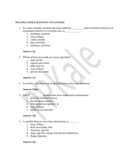 MCQ-Member Functions