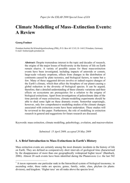 Climate Modelling of Mass–Extinction Events: a Review