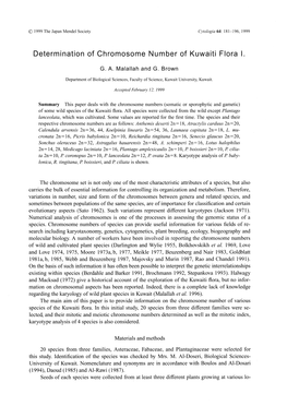 Determination of Chromosome Number of Kuwaiti Flora I. The