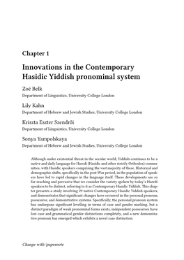 Innovations in the Contemporary Hasidic Yiddish Pronominal System