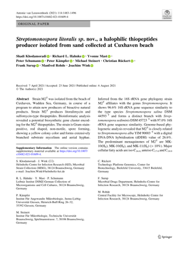 Streptomonospora Litoralis Sp. Nov., a Halophilic Thiopeptides Producer Isolated from Sand Collected at Cuxhaven Beach