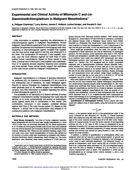 Diamminedichloroplatinum in Malignant Mesothelioma1