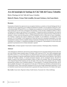 Aves Del Municipio De Santiago De Cali, Valle Del Cauca, Colombia Birds of Santiago De Cali, Valle Del Cauca, Colombia Rubén D