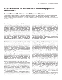 Gfrα1 Is Required for Development of Distinct Subpopulations of Motoneuron