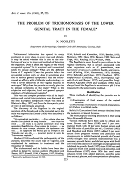 The Problem of Trichomoniasis of the Lower Genital Tract in the Female*