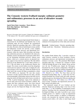 The Cenozoic Western Svalbard Margin: Sediment Geometry and Sedimentary Processes in an Area of Ultraslow Oceanic Spreading