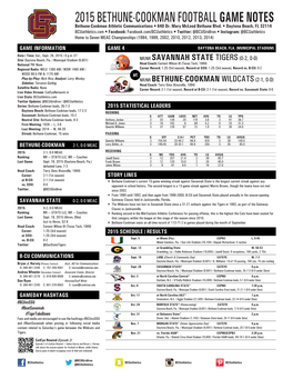 2015 BETHUNE-COOKMAN FOOTBALL GAME NOTES Bethune-Cookman Athletic Communications • 640 Dr