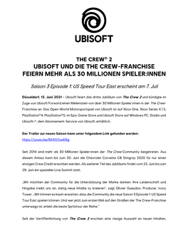 Ubisoft Und Die the Crew-Franchise Feiern Mehr Als 30 Millionen Spieler:Innen