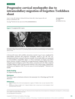 Progressive Cervical Myelopathy Due to Intramedullary Migration of Forgotten Torkildsen Shunt