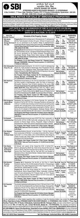 Sale Notice for Sale of Immovable Properties