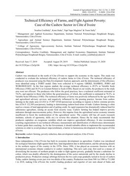 Technical Efficiency of Farms, and Fight Against Poverty: Case of the Cashew Sector in Côte D’Ivoire